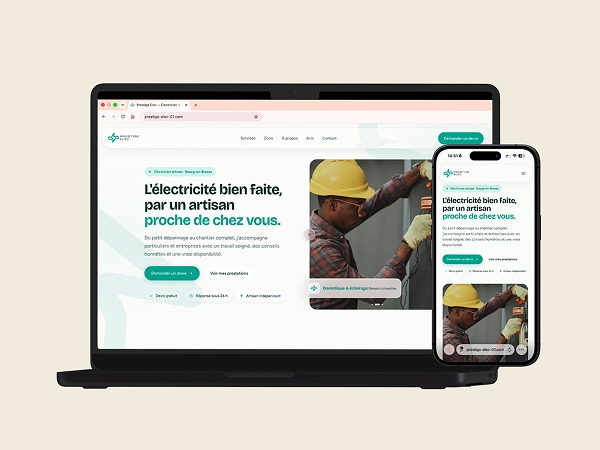 Aperçu du site livré pour Joris, Prestige Elec